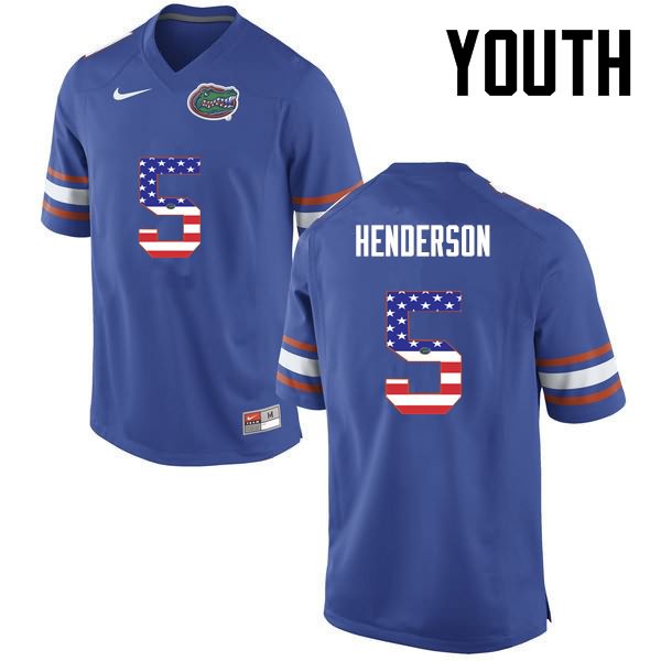 NCAA Florida Gators CJ Henderson Youth #5 USA Flag Fashion Nike Blue Stitched Authentic College Football Jersey OPC7664GQ